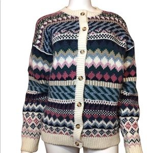 Eddie Bauer Fair Isle Button Up Cardigan Knit Sweater 100% Cotton M